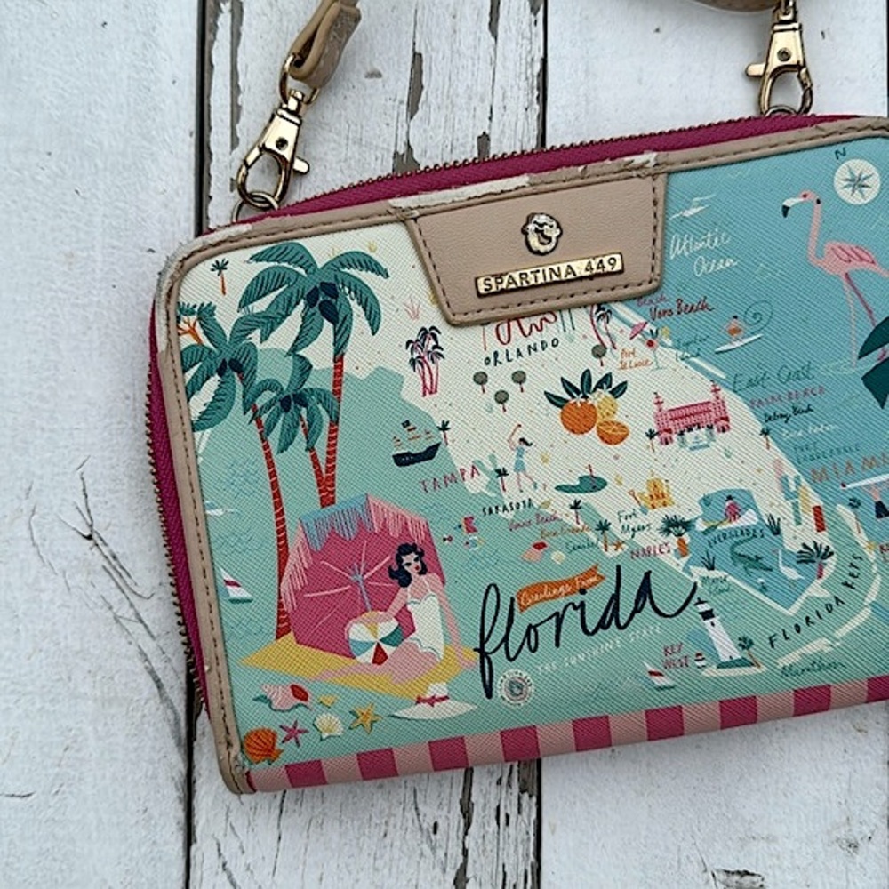 Spartina 449 Florida Maps Collection Crossbody Bag with Florida Notebook - Picture 1 of 12